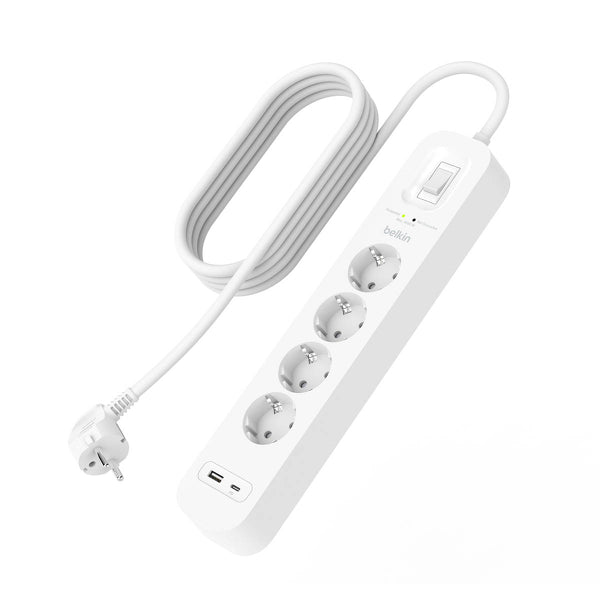 Belkin - Power Strip, 4-sockets + 1xUSB-A 1xUSB-C 525J, Schuko, 2m