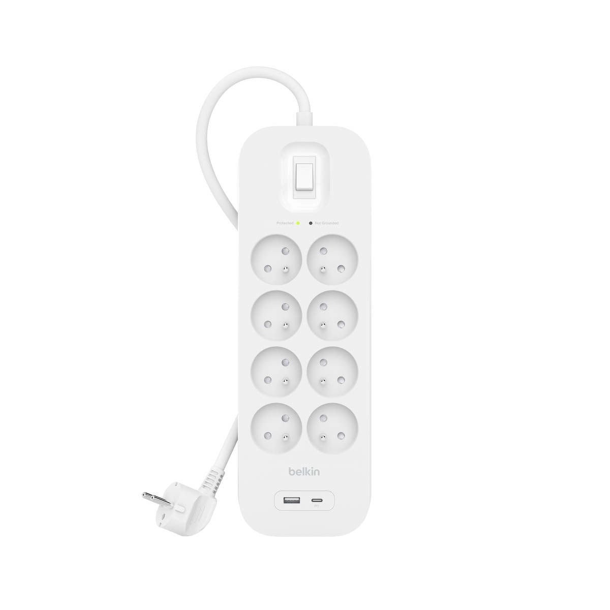 Belkin - Power Strip, 8-sockets + 1xUSB-A 1xUSB-C 900J, 2m