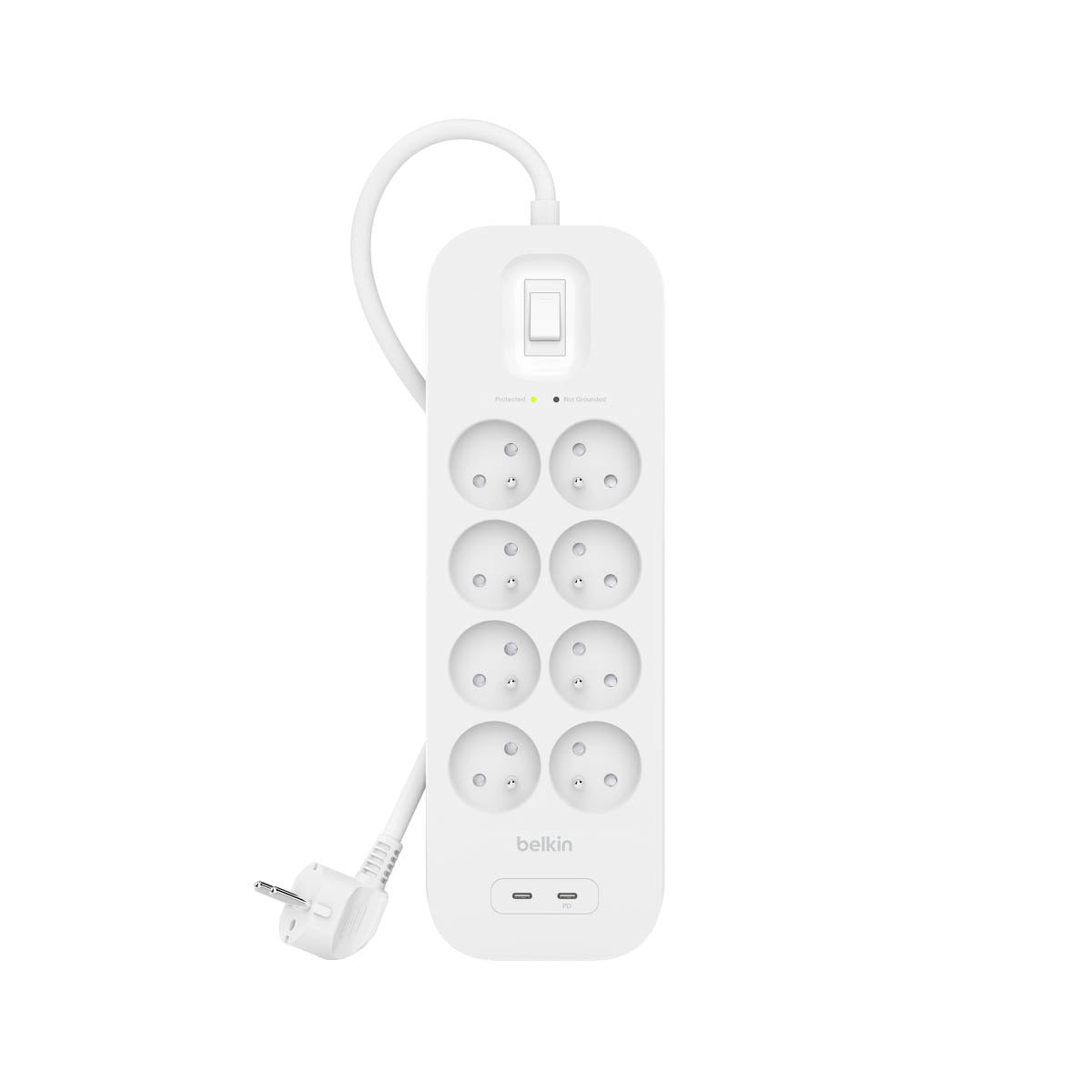 Belkin - Power Strip, 8-sockets + 2xUSB-C 900J, 2m