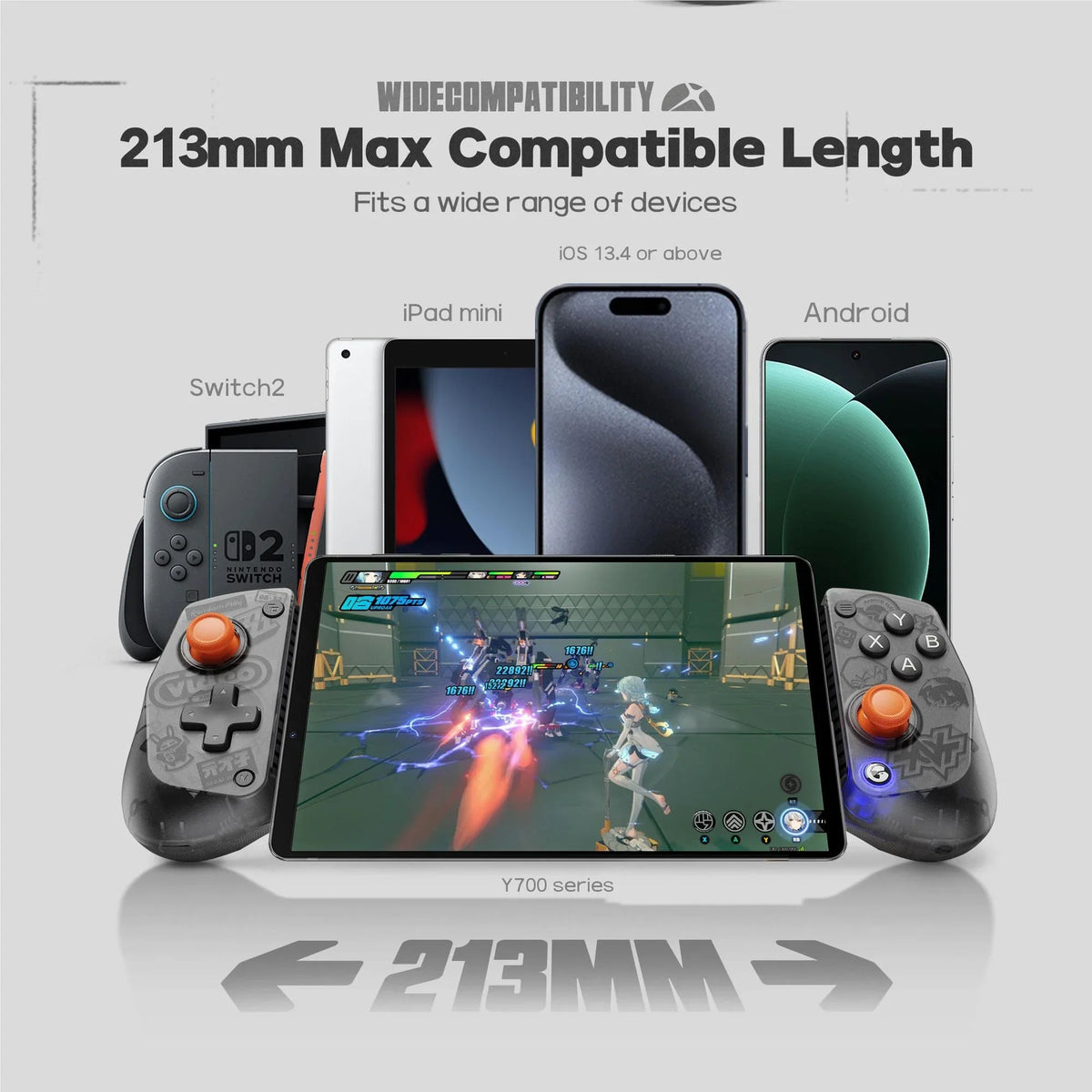 Uniwersalny kontroler Y700 series do gier na iPad mini, Switch 2, iPhone i Android, kompatybilny do 213mm