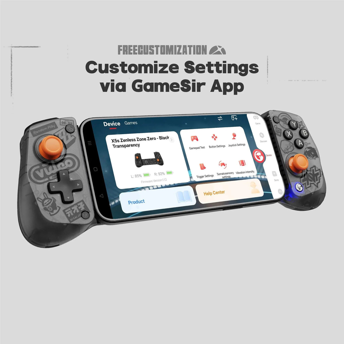 Personalizowany gamepad X5s Zenless Zone Zero z aplikacją GameSir, idealny dla graczy mobilnych
