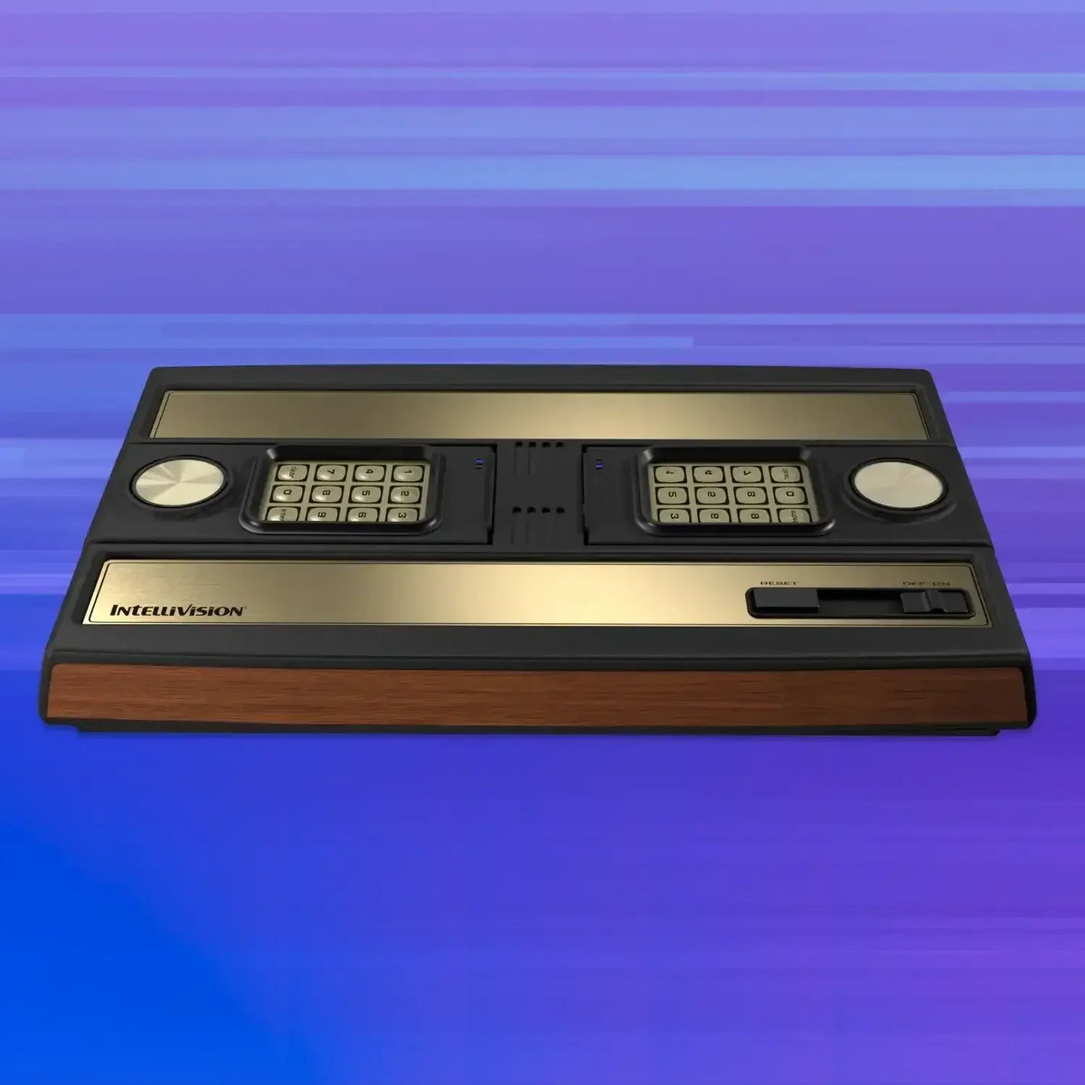 Klasyczna konsola Intellivision z klawiaturą i przyciskami, idealna dla retro gamingu i kolekcjonerów.