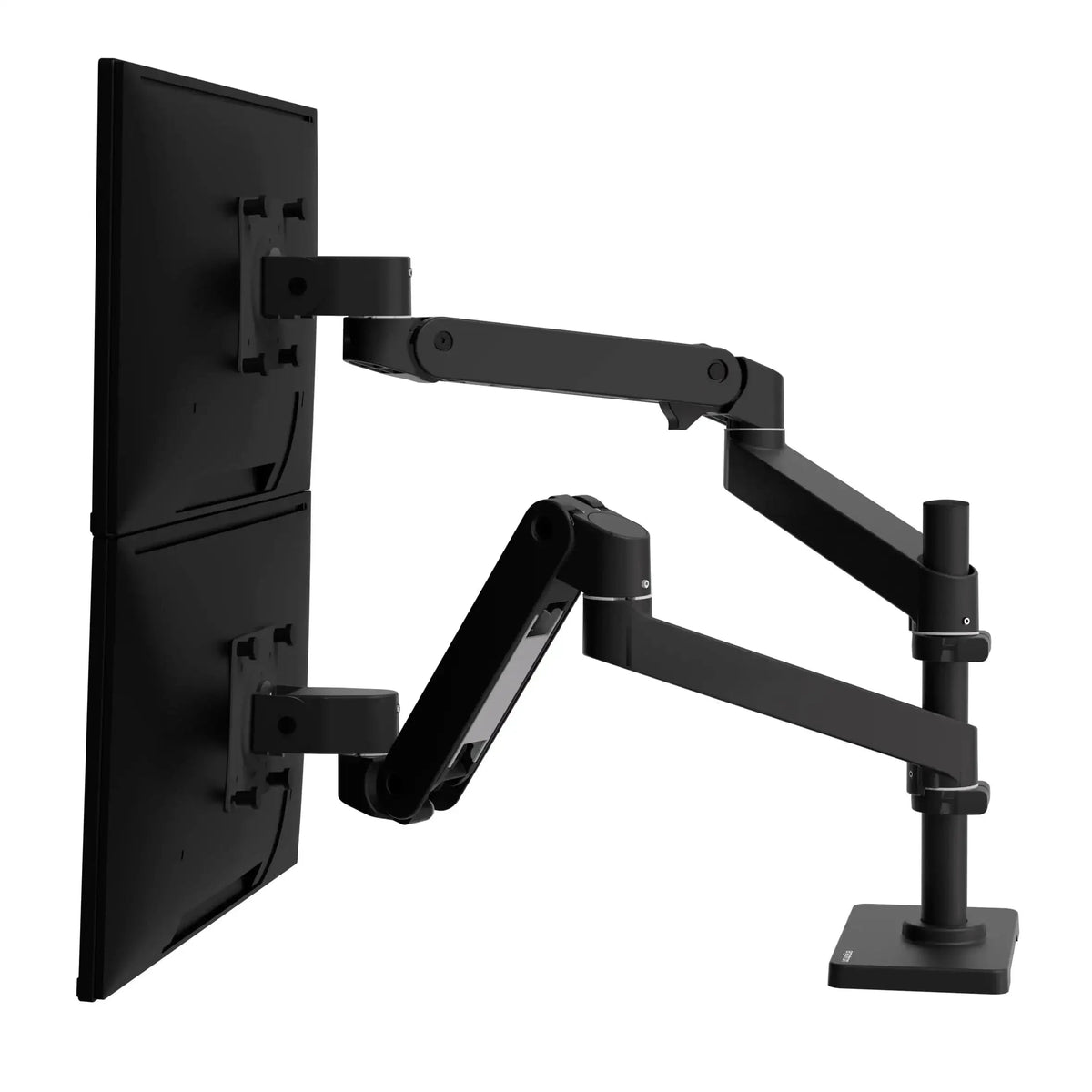 Czarny stojak na dwa monitory, idealny do home office i ergonomicznego desk setupu