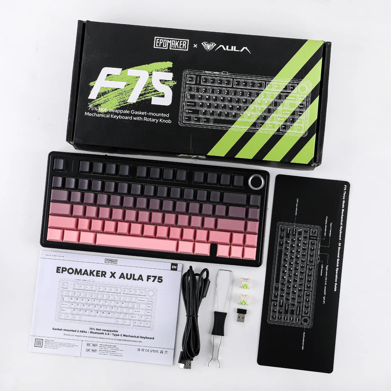 AULA - F75 - Gasket-Mounted Triple Modes Wireless Mechanical Keyboard - Gradient Pink (Black) Side-Engraved