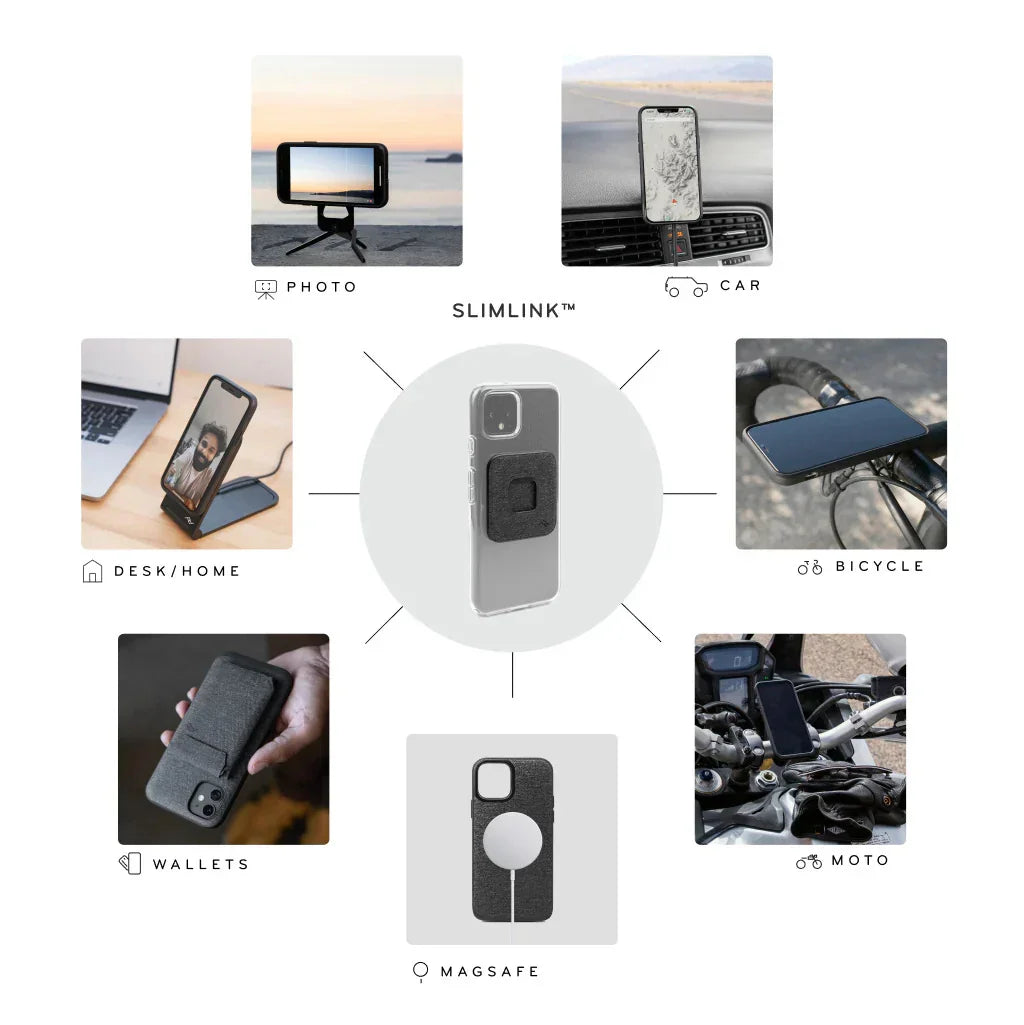 Uniwersalny uchwyt SlimLink™ do telefonu na biurko, w auto, na rower i motocykl, z MagSafe