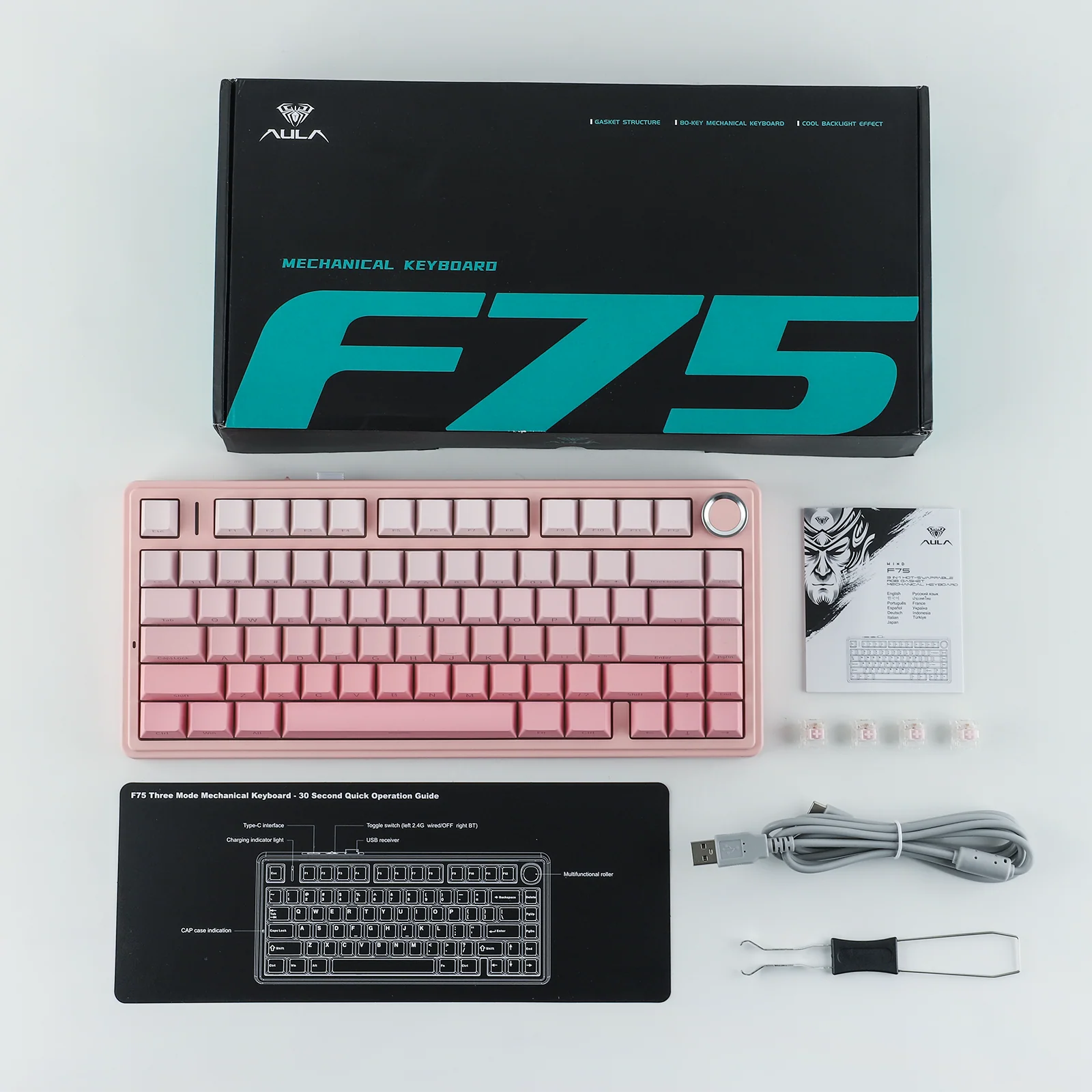 AULA - F75 - Gasket-Mounted Triple Modes Wireless Mechanical Keyboard - Gradient Pink Side-Engraved