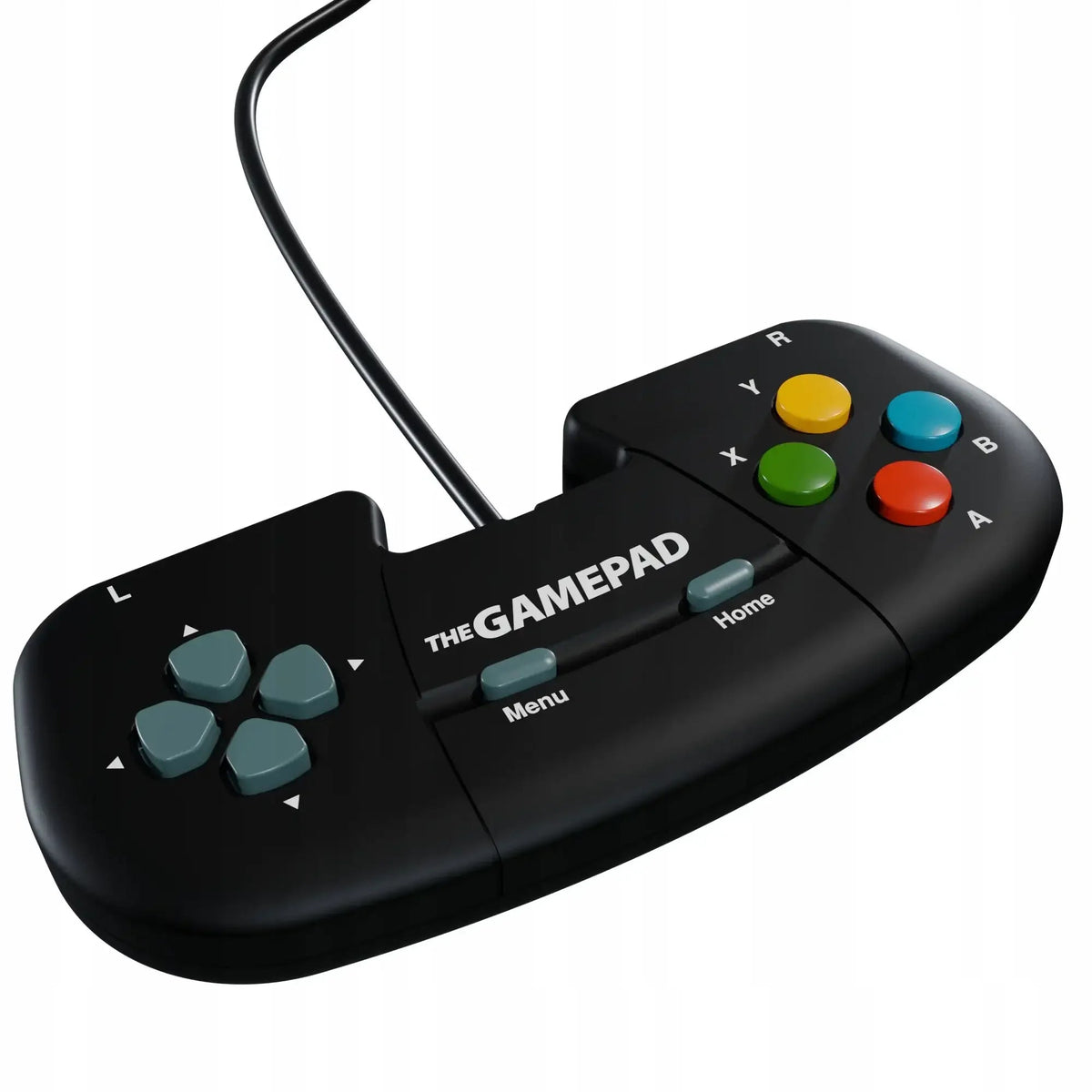 Czarny gamepad z kolorowymi przyciskami i dżojstikami, idealny do gier i rozrywki