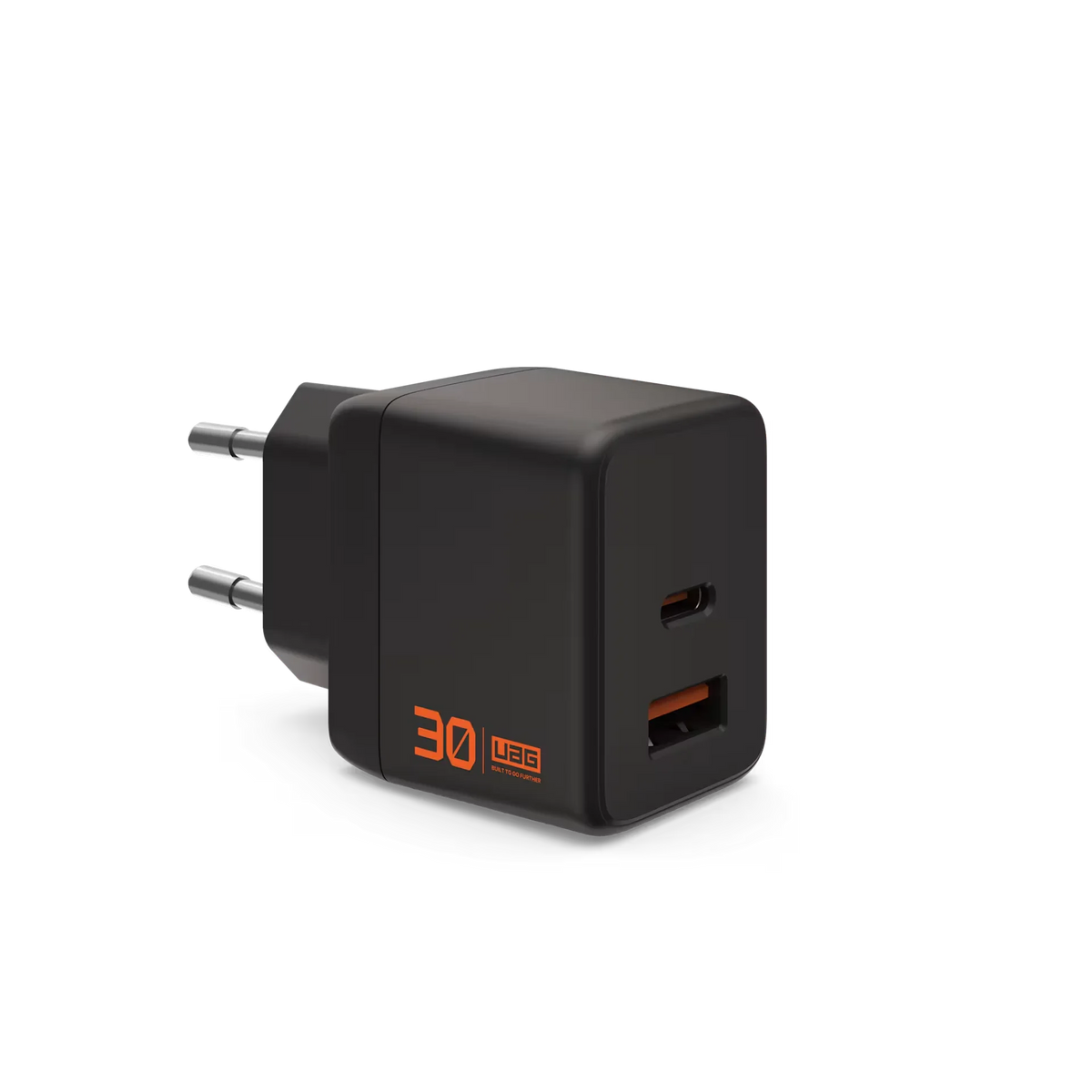 Czarna ładowarka USB-C 30W z portami USB-A i USB-C, idealna do home office