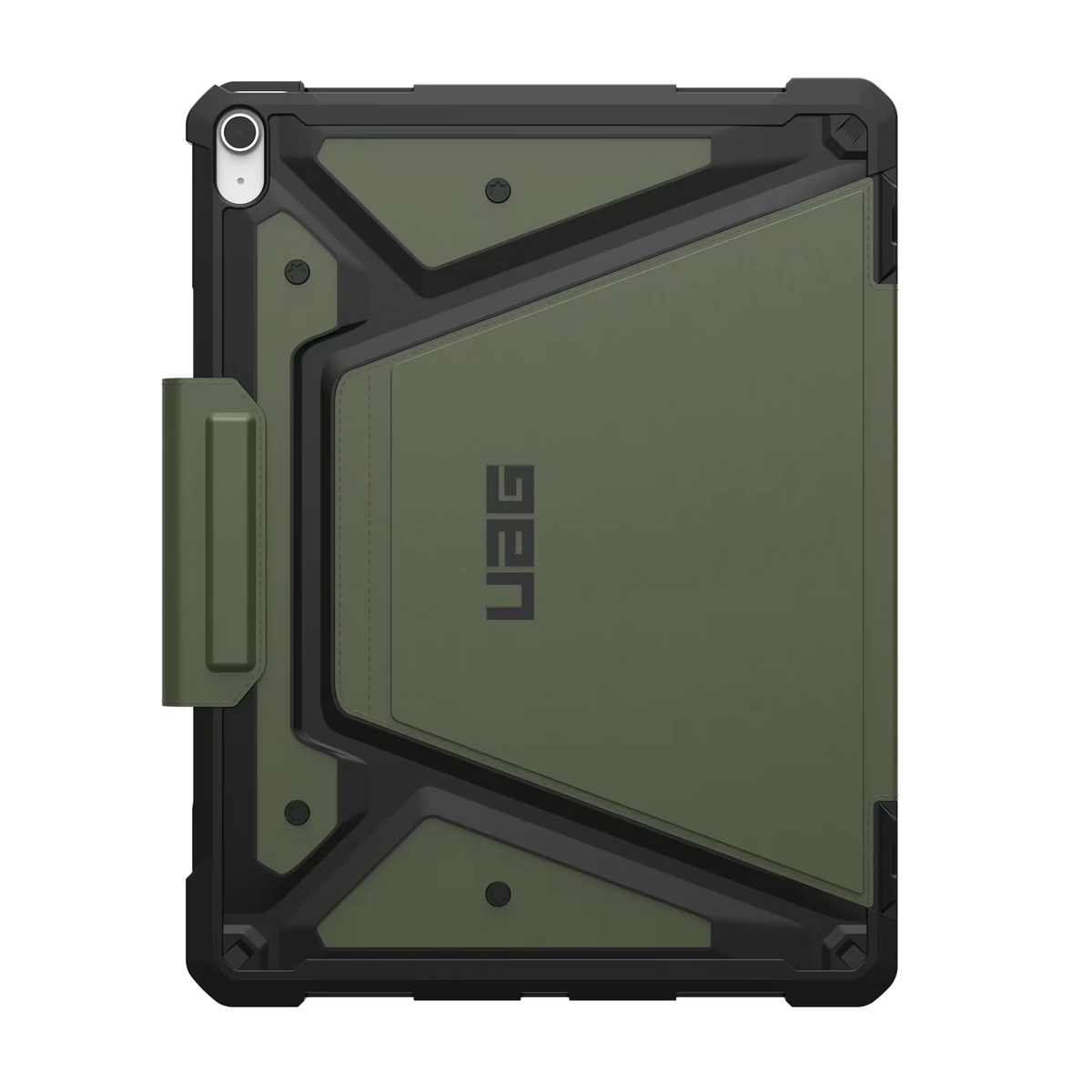 Zielony etui UAG na tablet z uchwytem, idealne dla Home Office i biurowych akcesoriów