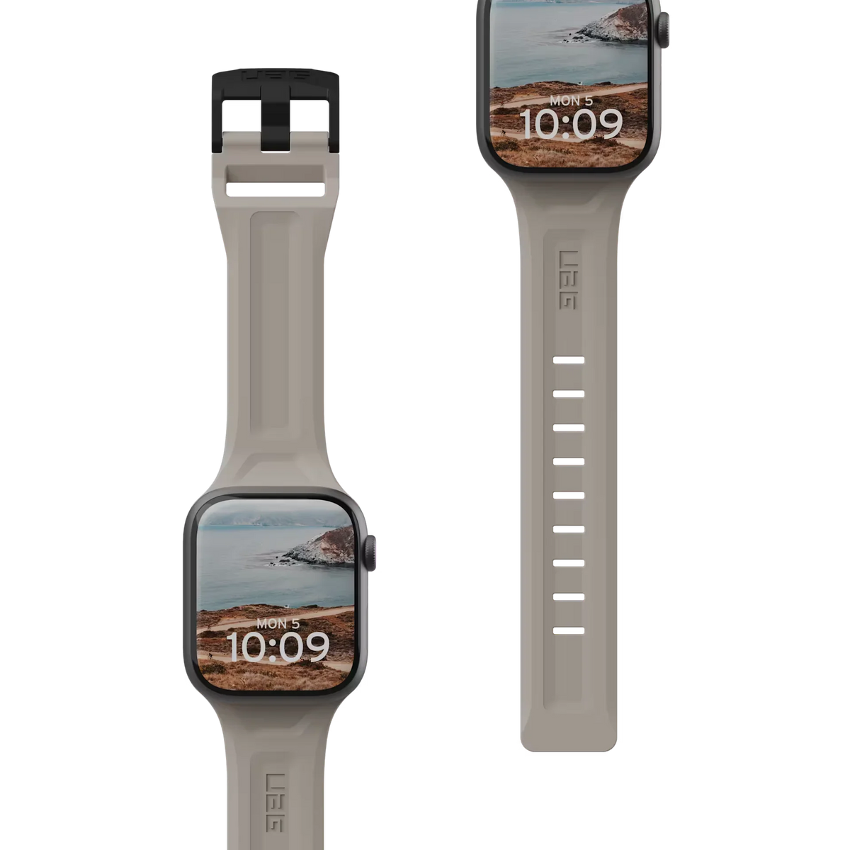 Szary pasek do Apple Watch z czarną klamrą, idealny do biura i aktywnego stylu życia