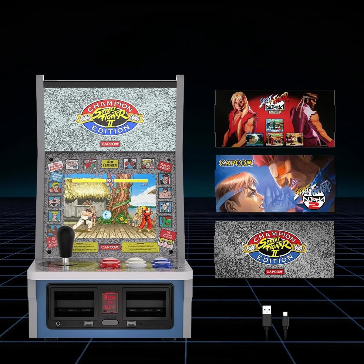 Mini automat do gier Street Fighter II Champion Edition z dżojstikami i przyciskami, idealny do domowego biura