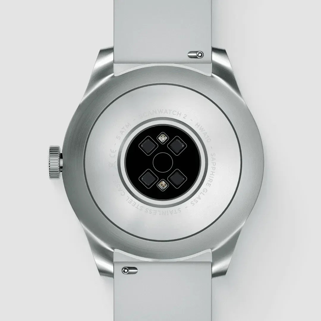 Zegarek smartwatch ScanWatch 2 z tyłu, stal nierdzewna, szafirowe szkło, czujniki zdrowotne