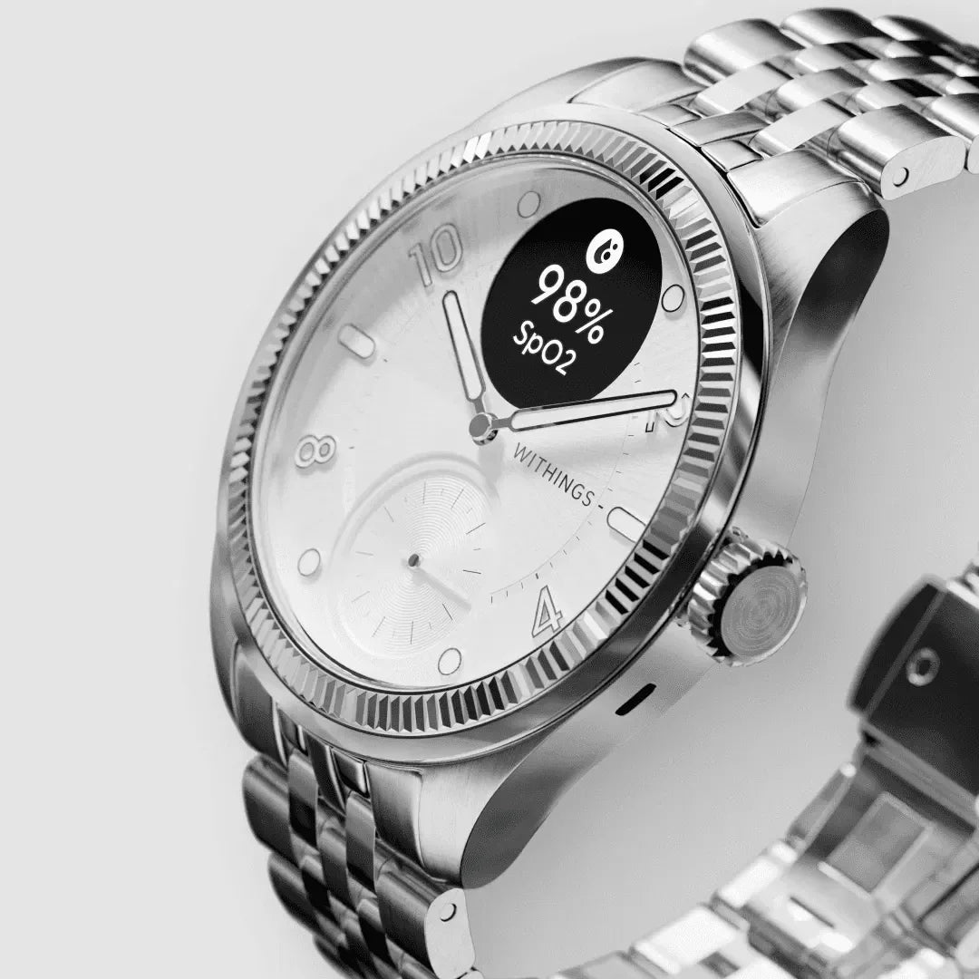 Zegarek Withings z funkcją SpO2, srebrny, idealny do home office i monitorowania zdrowia