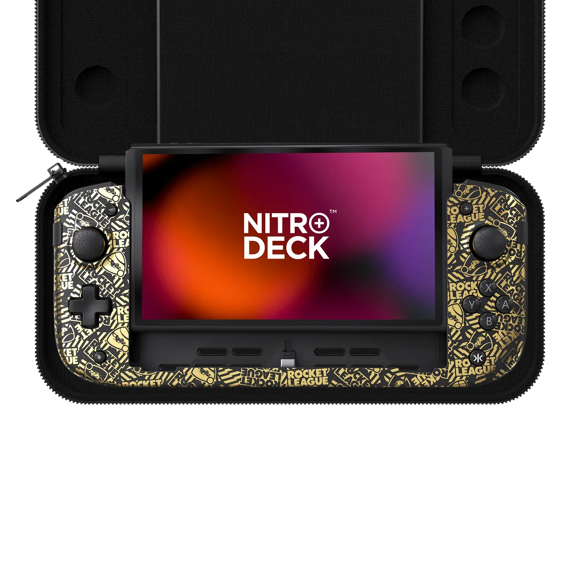 Nitro Deck z motywem Rocket League w czarnym etui, idealny dla graczy i fanów gier