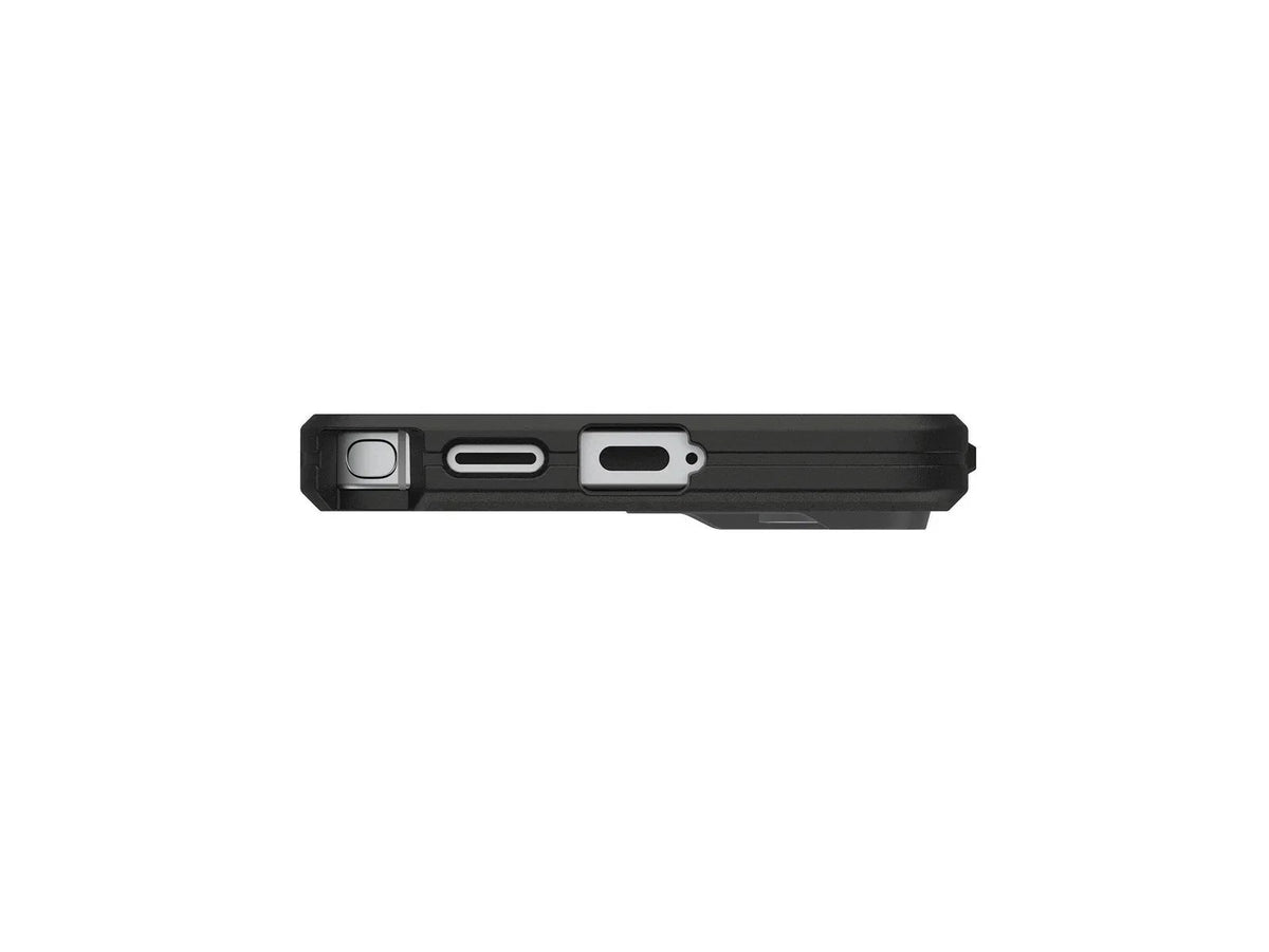 Czarny powerbank z portami USB-C i USB-A, idealny do ładowania urządzeń w domowym biurze