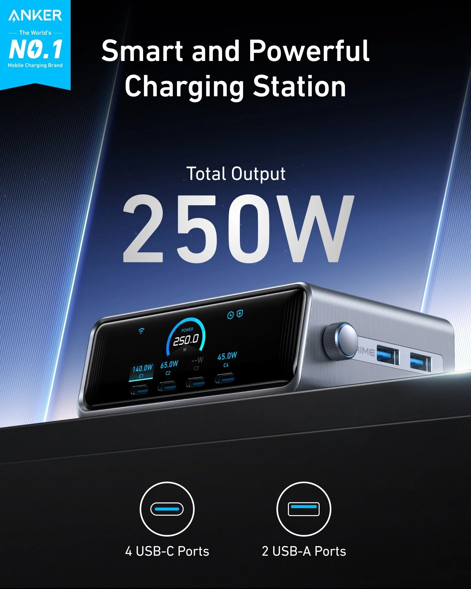 Anker - Prime Charger (250W, 6 Ports, GaNPrime)