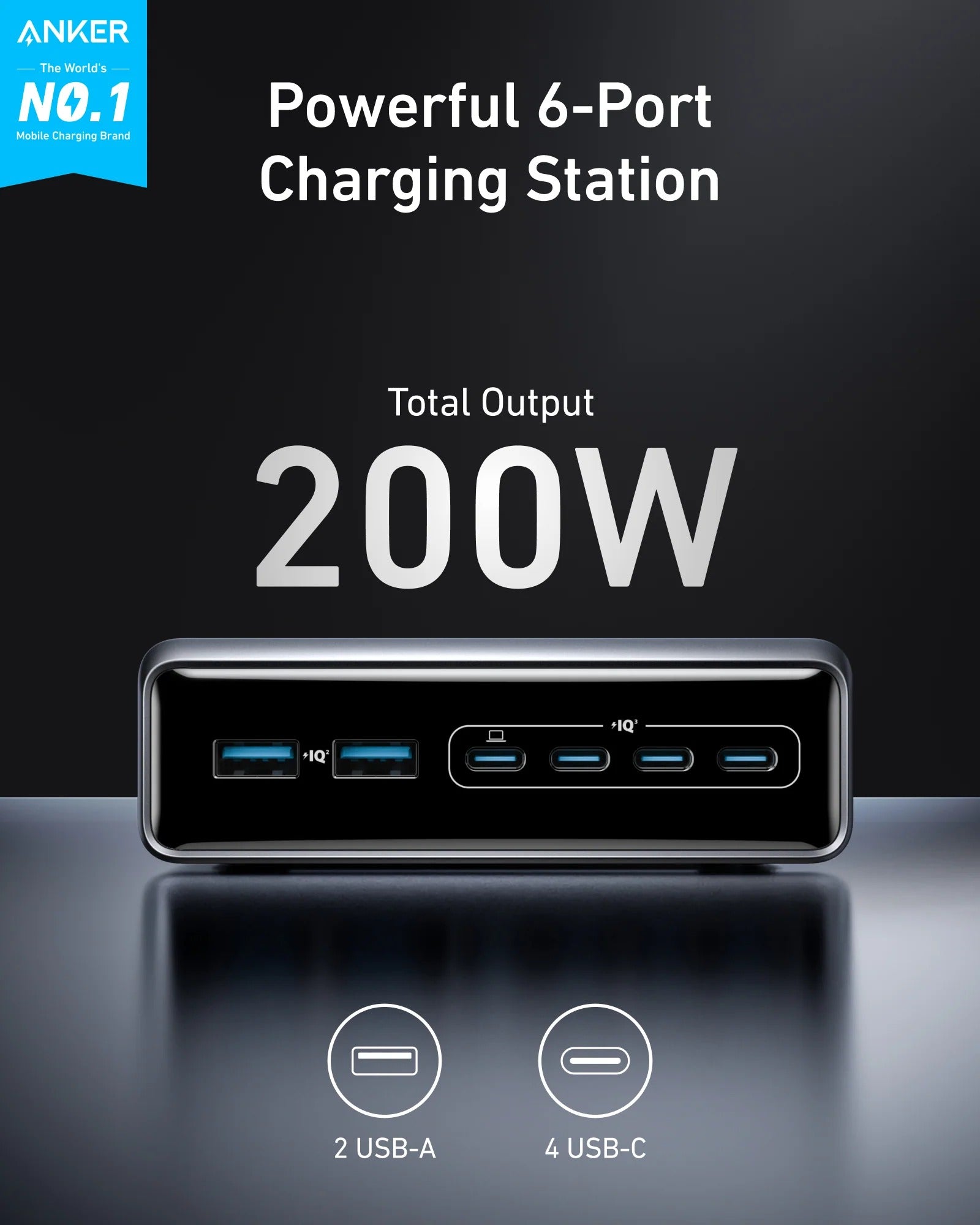 Anker - Prime Charger (200W, 6 Ports, GaN)