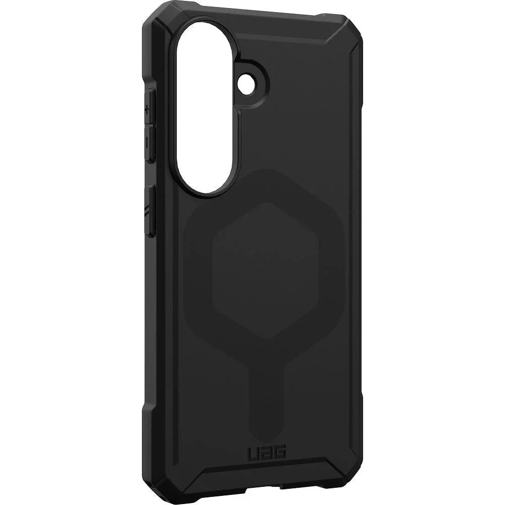 Czarny etui UAG na telefon z ochroną krawędzi i otworem na aparat