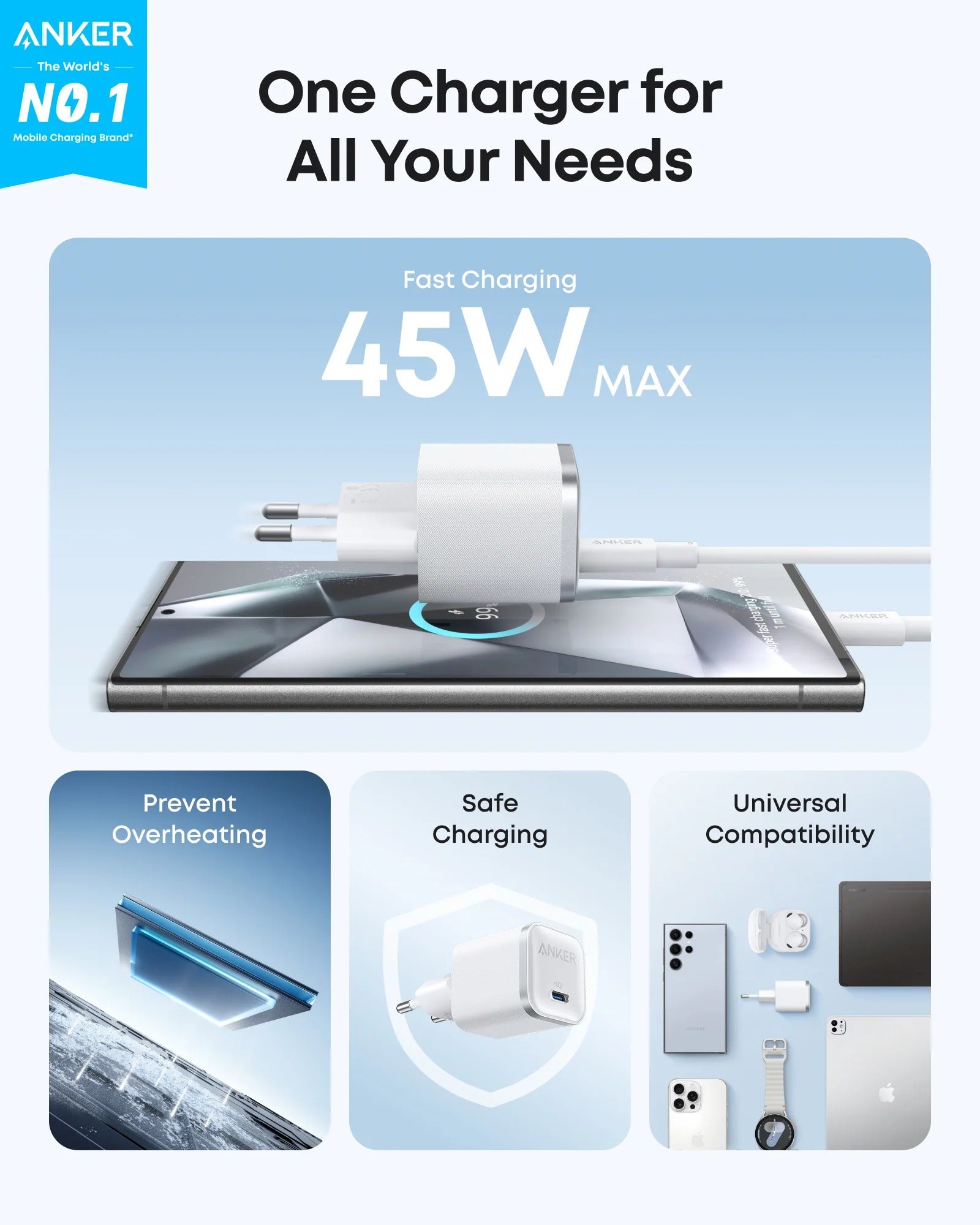 Anker - Nano Charger (45W) with USB-C to USB-C Cable