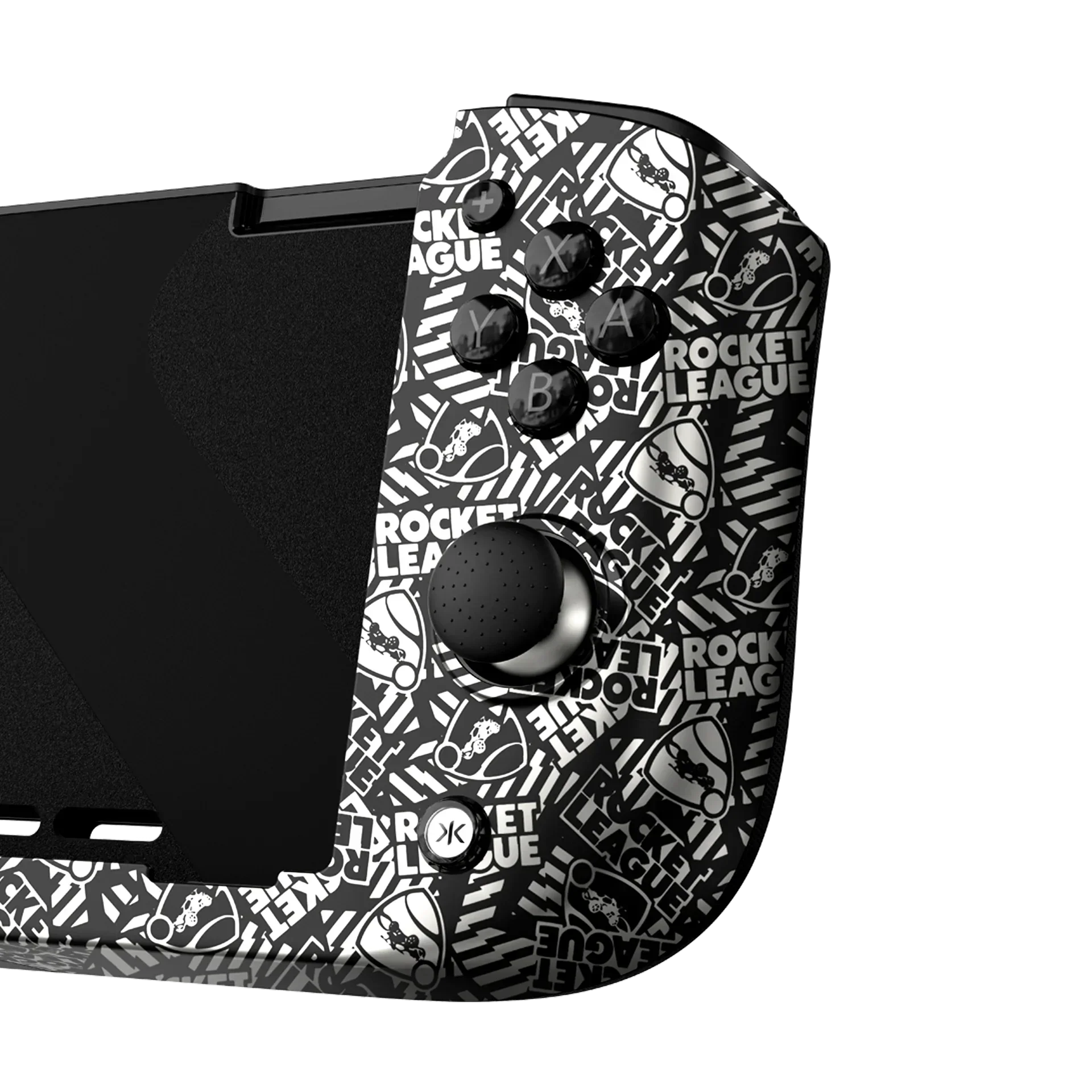 Kontroler Nintendo Switch z motywem Rocket League, czarno-biały wzór, idealny dla graczy