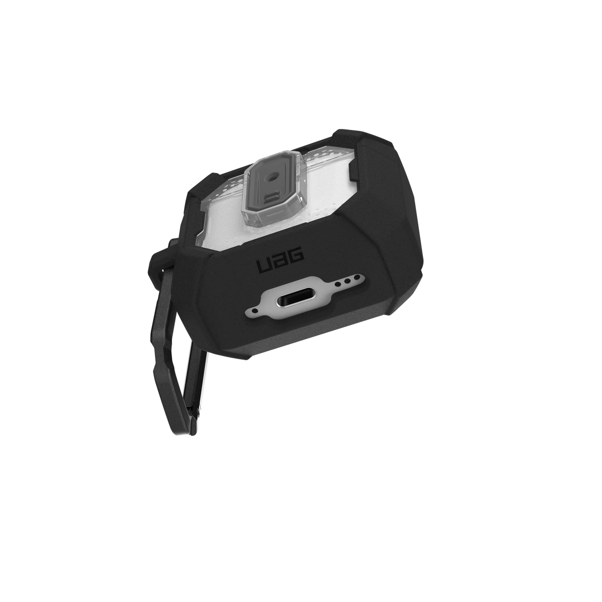 Czarny etui UAG z portem USB-C i pętlą do przenoszenia, idealne dla Home Office