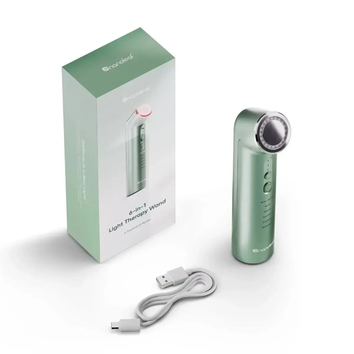Zielony wand terapii światłem 6w1 z ładowarką USB, do pielęgnacji twarzy i zdrowej skóry