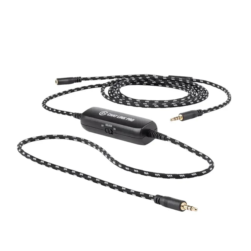 Czarny kabel audio Chat Link Pro z przewodami w paski, idealny dla biurka i home office