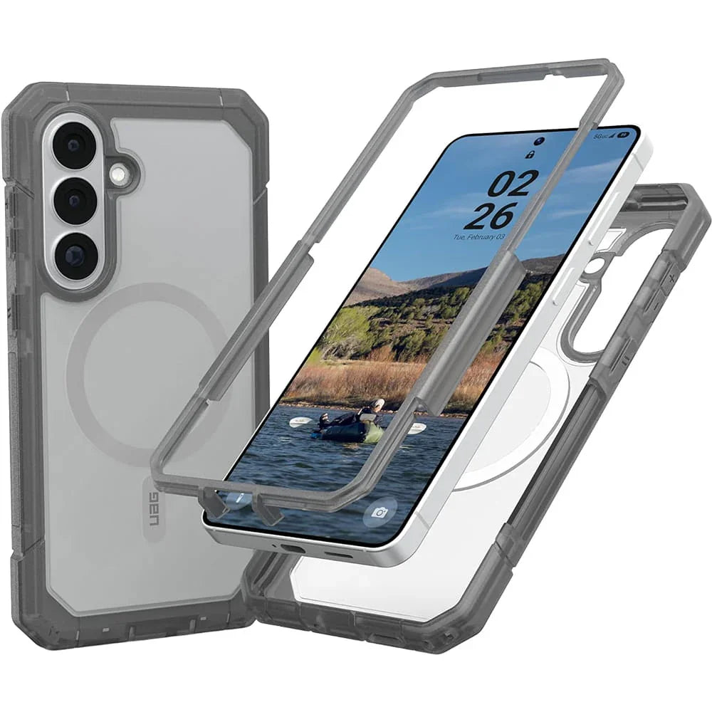 Przezroczysty etui na telefon z magnetyczną ładowarką, idealne dla home office i biurka