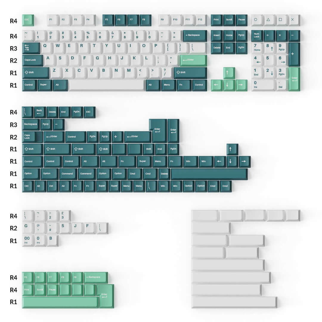 Keychron Cherry Profile Double-Shot PBT Full Set Keycaps - White Mint