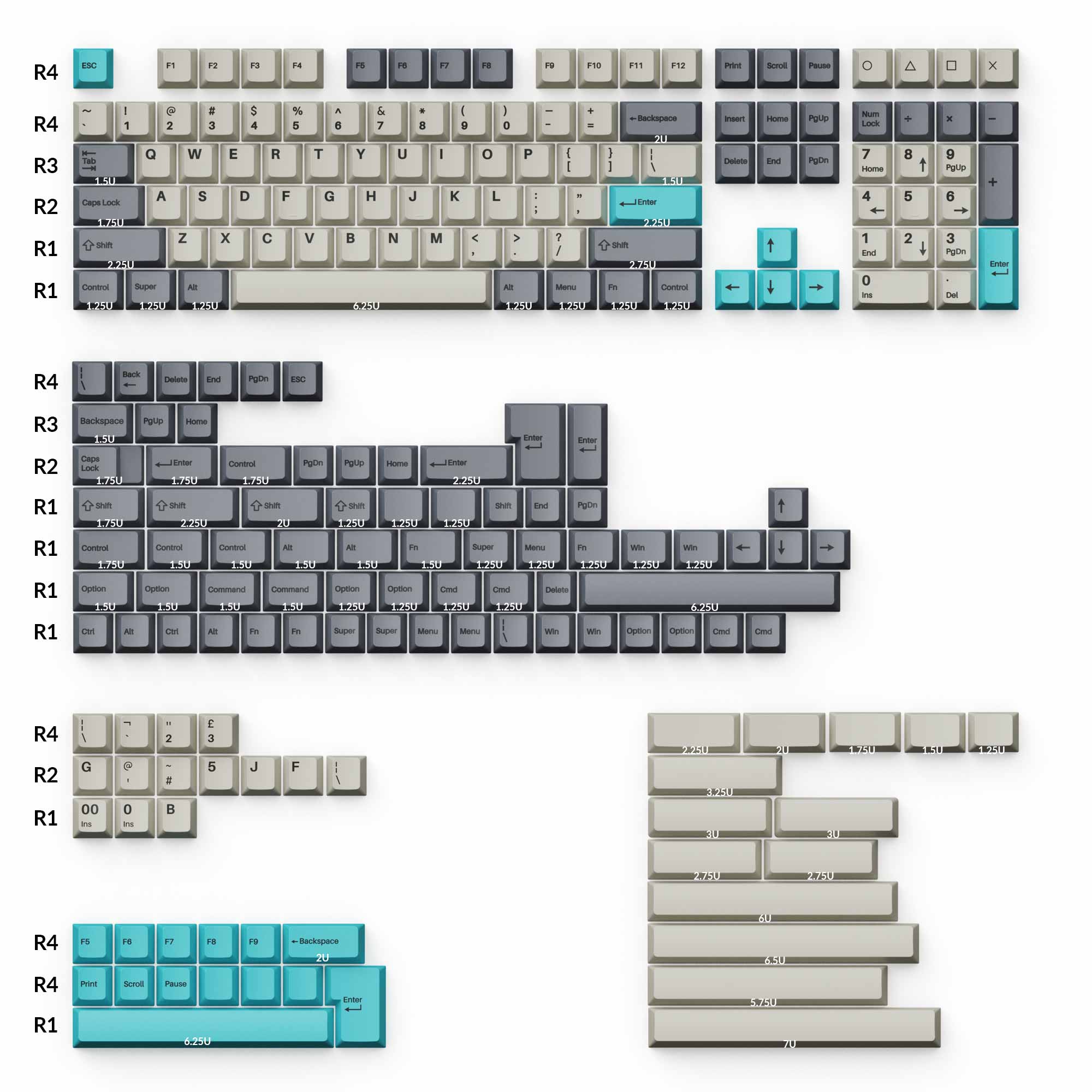 Keychron Cherry Profile Double - Shot PBT Full Set Keycaps - Dolch Blue