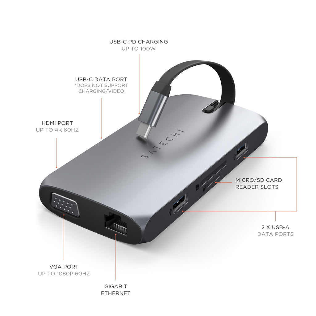 Satechi USB-C Slim Multi-Port with Ethernet Adapter - Docking station -  USB-C - HDMI - GigE